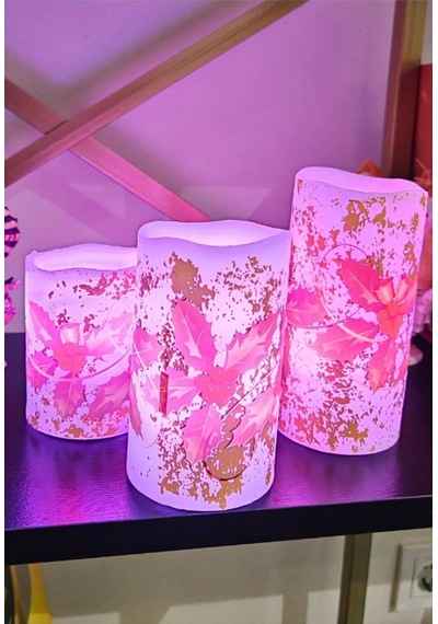 Yeni Yıl Noel 3 Lü Set Led Gerçek Mum Kumandalı 9 Renk Yanabilme Ve Animasyonlu Yılbaşı Noel Temalı Büyük Boy Led Mum