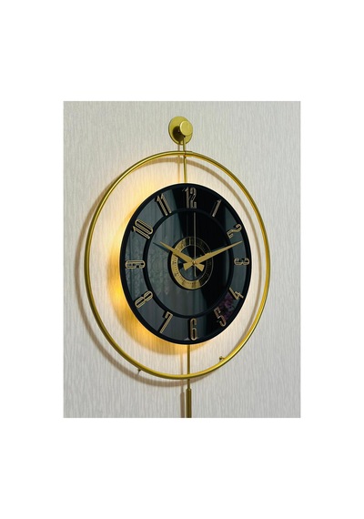 Pey Aksesuar Metal Camlı Duvar Saati 50 X 70 Cm Orta Boy Işıklı Gerçek Cam M51-gold-füme-siyah-gold M51-gold-füme-siyah-gold