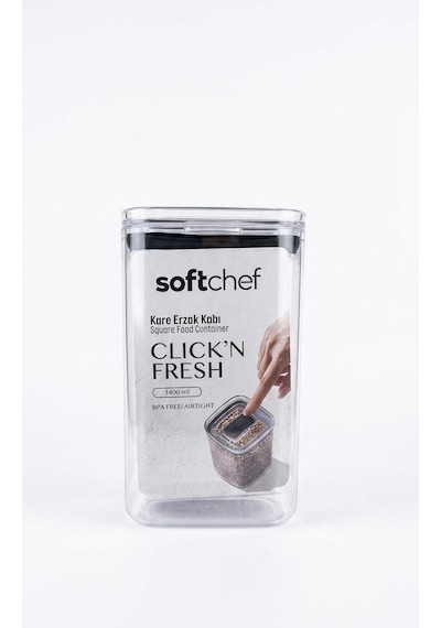 Fresh Hava Geçirmez Kare Plastik Erzak Kabı 1400 Ml - Vakumlu Tek Tuş Kapaklı Şeffaf Plastik Bakliyat, Un Ve Şeker Saklama Kabı, Bpa İçermez 10,5x10,5x17,5cm
