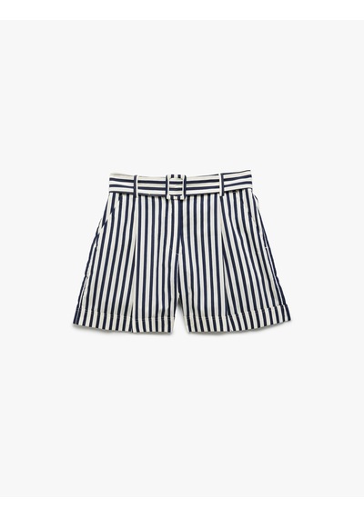 Koton Pamuklu Cepli Kemerli Mini Poplin Şort Lacivert Çizgili 5sak40417pw 7s2