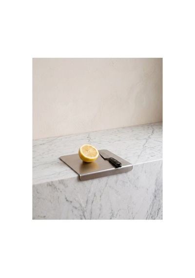 Dizör Lastra Mini Kesme Ve Hazırlık Tahtası Tek Levha 304 Paslanmaz Çelik, Fırçalı 26 X 20 Cm Gümüş