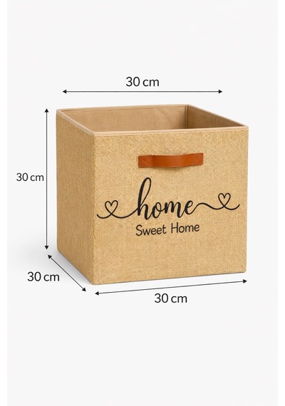 Jasper Jüt Home Sweet Home Baskılı Yazılı Dolap İçi Çamaşır Oyuncak Düzenleyici Baskılı Yazılı Katlanır Saklama Kutusu O Bej
