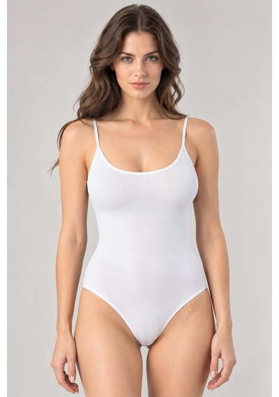 Loule Kadın %95 Pamuklu İnce Askılı Alttan Kancalı Body Beyaz