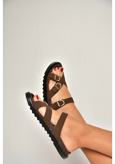 Fox Shoes Y250502502 Kahverengi Süet Tokalı Kadın Terlik Kahverengi