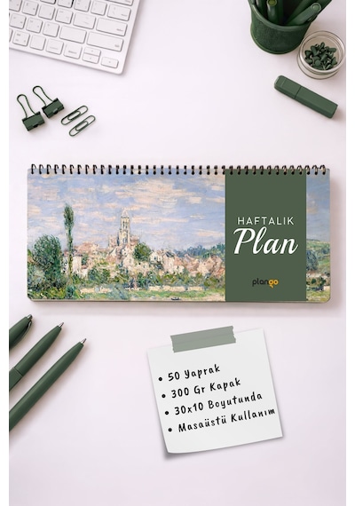 Tarihsiz Spiralli Haftalık Masaüstü Planlayıcı - Kale - 10x30 Cm Plango Turkuaz