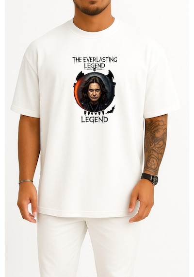 Bahriyeli Collection Oversize The Everlasting Legend Göğüs Baskılı Unisex T-shirt Beyaz
