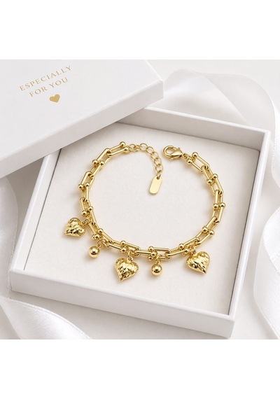 Gm Jewelry Kalp Charm Bileklik Gold Zincir Şık Kadın Model Altın
