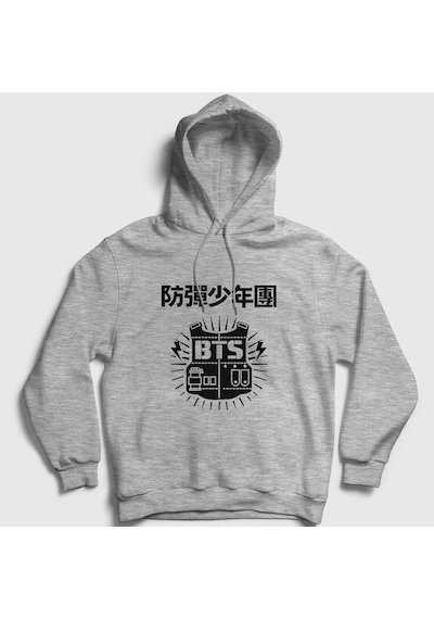 Presmono Unisex Vest Bts Kapüşonlu Sweatshirt Gri Melanj