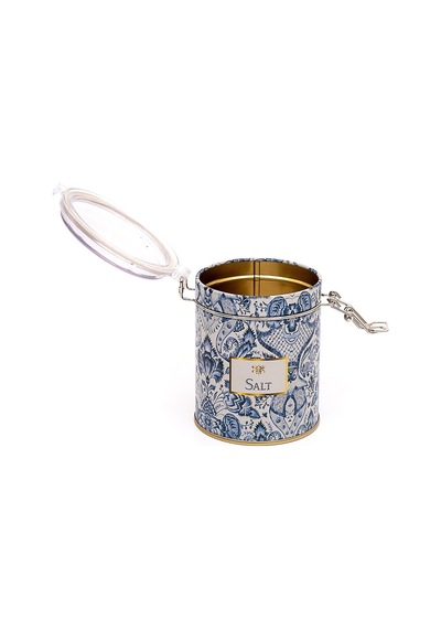 Azulejos Salt Desenli Kilitli Kapaklı Yuvarlak Metal Kutu, 9 X 11 Cm, 0.6 Lt