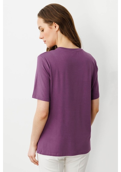 Kadın Sıfır Yaka Basic Penye T-shirt Lila Lila