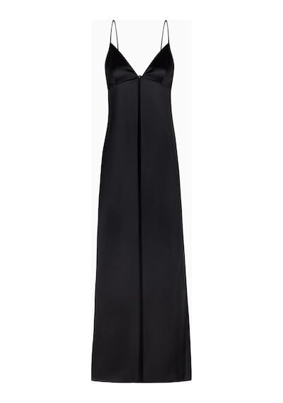 Because Of Alice Satin V Neck Longline Camisole Parlak V Yaka Saten Kadın Bluz Siyah