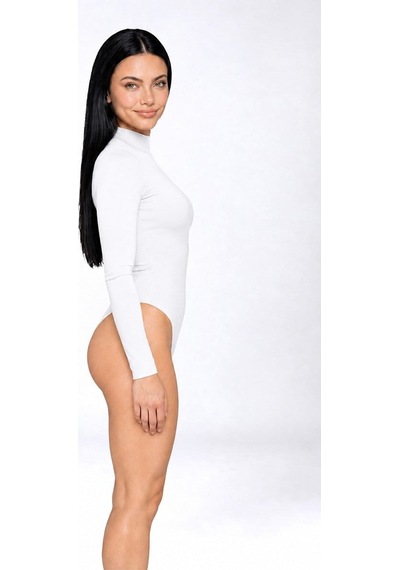 Cottonhıll Premium - Drape Collection Beyaz Viskon Balıkçı Yaka Uzun Kollu Çıtçıtlı Kadın Bodysuit