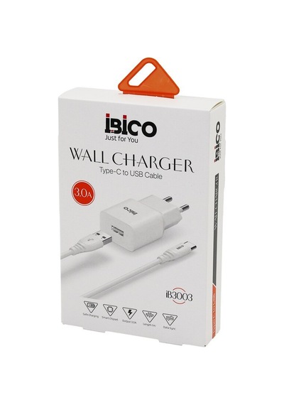 İbico İb-3003 Usb To Telefon Şarj 9v-12v 3.0a Ev Başlık + Kablo 1mt Hızlı Type-c Set - 10'li Paket