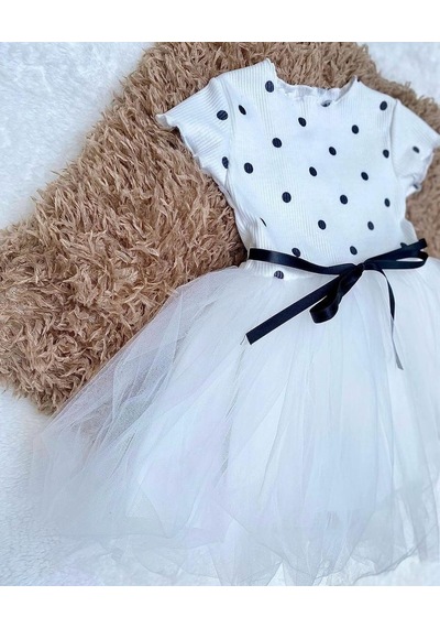 Minaz Baby Beyaz Puantiyeli Elbise Beyaz