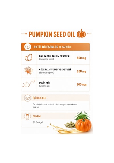 Helovit Pumpkin Seed Oil Softjel 1500 Mg & Saw Palmetto İçeren 2-in-1 Erkek Sağlığı Ve Doğal Destek 30 Softjel