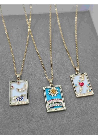The Sun Tarot Kartı Çelik Kolye Altın