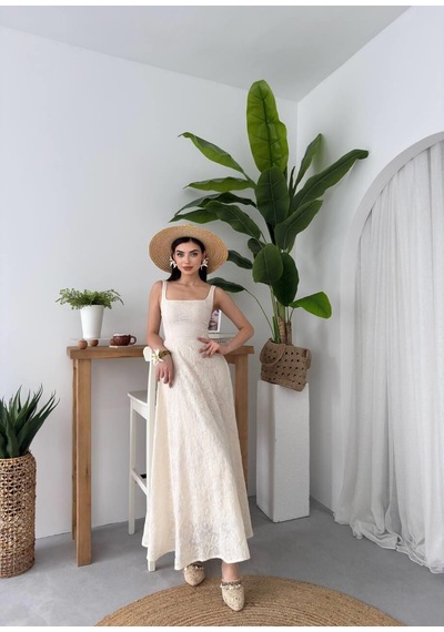 Nils Butik Krem Dantel Dokulu Salaş Maxi Elbise-nişan-nikah-mezuniyet-özel Davet Açık Bej Nils Butik Krem Dantel Dokulu Salaş Maxi Elbise-nişan-nikah-mezuniyet-özel Davet Açık Bej