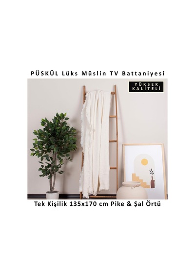 Püskül Müslin Koltuk Battaniyesi &amp Pike Tek Kişilik 135x170 Cm, 100% Pamuk Ultra Yumuşak 4-katlı Muslin Kumaş Diğer