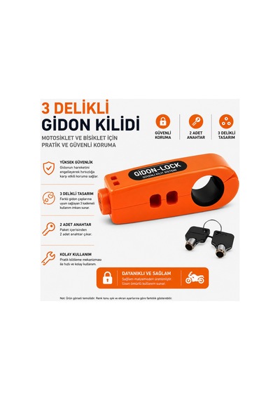 3 Delikli Motosiklet Gidon Kilidi Anahtarlı Hırsızlık Önleyici Güvenlik Kilidi Turuncu Turuncu