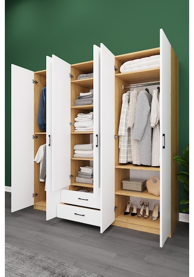 Asra Trend Lüks 6 Kapaklı Çekmeceli Gardırop %100 Mdf Askılı Aynalı Düzenleyici Elbise Dolabı G-05 Karina - Beyaz Asra Trend Lüks 6 Kapaklı Çekmeceli Gardırop %100 Mdf Askılı Aynalı Düzenleyici Elbise Dolabı G-05 Karina - Beyaz