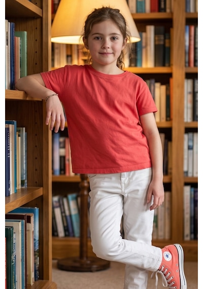 Kiagu Nar Kısa Kol Basic T-shirt- Terletmeyen Esnek Kumaş Pamuklu Mevsimlik Nar Çiçeği Kısakol Kız Çocuk Tsort Nar Çiçeği