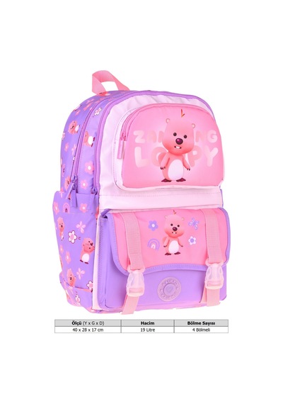 Kaukko Kids Dört Bölmeli Kız Çocuk Loopy Baskılı Lila - Pembe Okul Sırt Çantası - L5303 Çok Renkli
