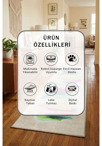 Ehl-194 Salon Mutfak Yatak Odası Yıkanabilir Yolluk Bej