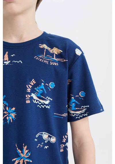 DeFacto Erkek Çocuk Pijama Takımı Desenli Kısa Kollu Üst Şort D9992A825SMNV30