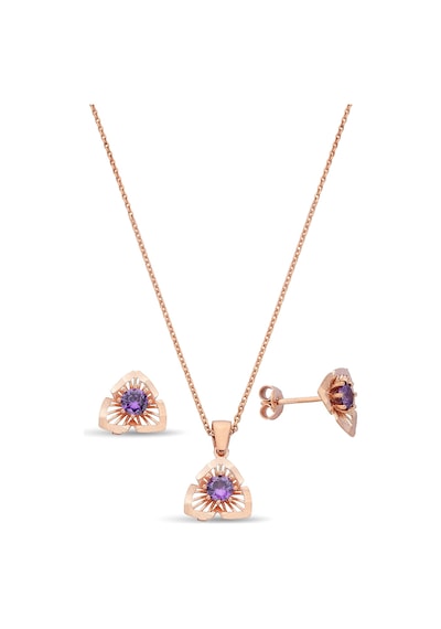Argentum Concept 925 Ayar Gümüş Mor Taşlı Rose Set - 67019500