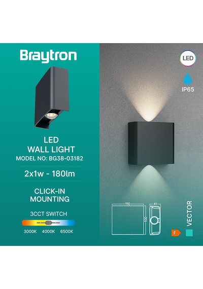 Braytron 3 Renk Modlu İç-dış Mekan Led Duvar Armatürü 3cct Bg38-03182 Haiti Aplik Siyah