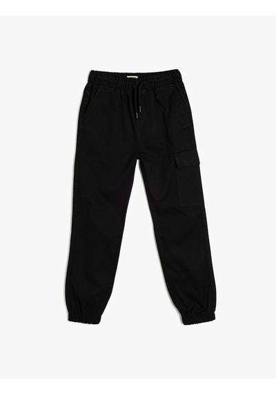 Koton Beli Bağcıklı Cep Detaylı Pamuklu Jogger Eşofman Altı Siyah 5wkb40083tw Siyah