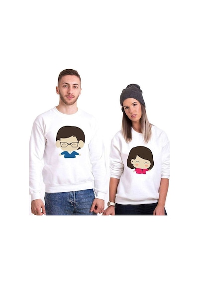 Tshirthane Yukarı Bak Sevgili Kombinleri Unisex Sweatshirt Kırık Beyaz