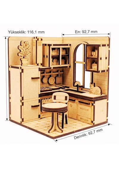 Mutfak Ahşap Maket Seti Dıy Miniatür Retro Mutfak Peri Led'li 3d Puzzle
