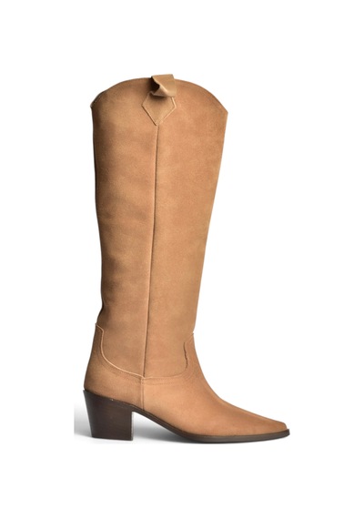 Fox Shoes Z654182361 Vizon Hakiki Deri Süet Kalın Topuklu Kovboy Model Kadın Çizme