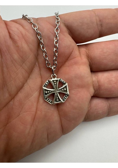 Yuvarlak Sembol Haç Figürlü Kolye 60 Cm Zincirli Zamak Kaplama Unisex Gotik Ve Spiritüel Aksesuar Çok renkli
