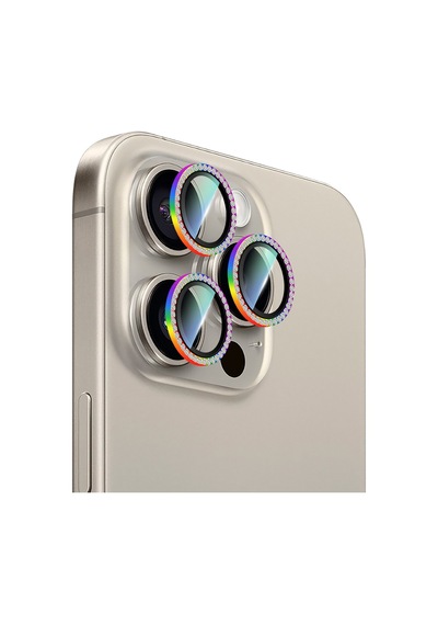 Apple Uyumlu iPhone 15 Pro Caseworld Alloy Sparkling Diamond Serisi Taşlı Lens Koruyucu Colorful