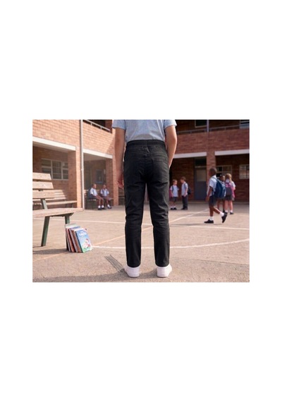 Erdem Kıds Unisex Erkek Kız Çocuk Ribana Bel Lastikli Boru Paça Kanvas-keten Keten Siyah Okul Pantolonu Siyah Siyah