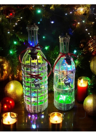 Peri Led Işıklı Bambu Şişe Noel Temalı