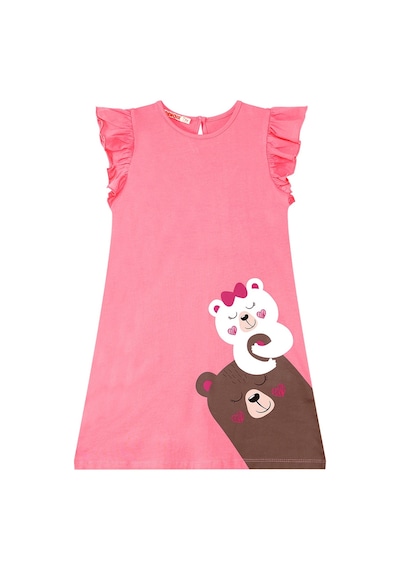 Denokids Ayıcıklar Kız Çocuk Pembe Elbise Pembe