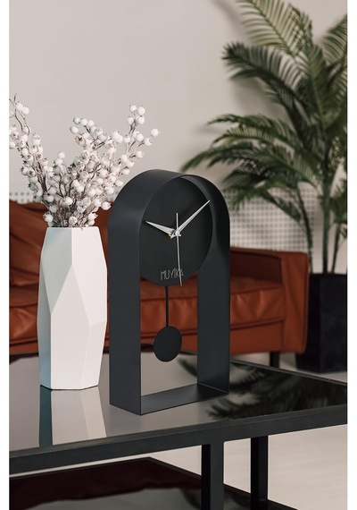 Masa Saati Sarkaçlı Metal Siyah Renk Sessiz Mekanizma Dekoratif Modern Tasarım 32x16cm Mms Myk3000-1 Diğer