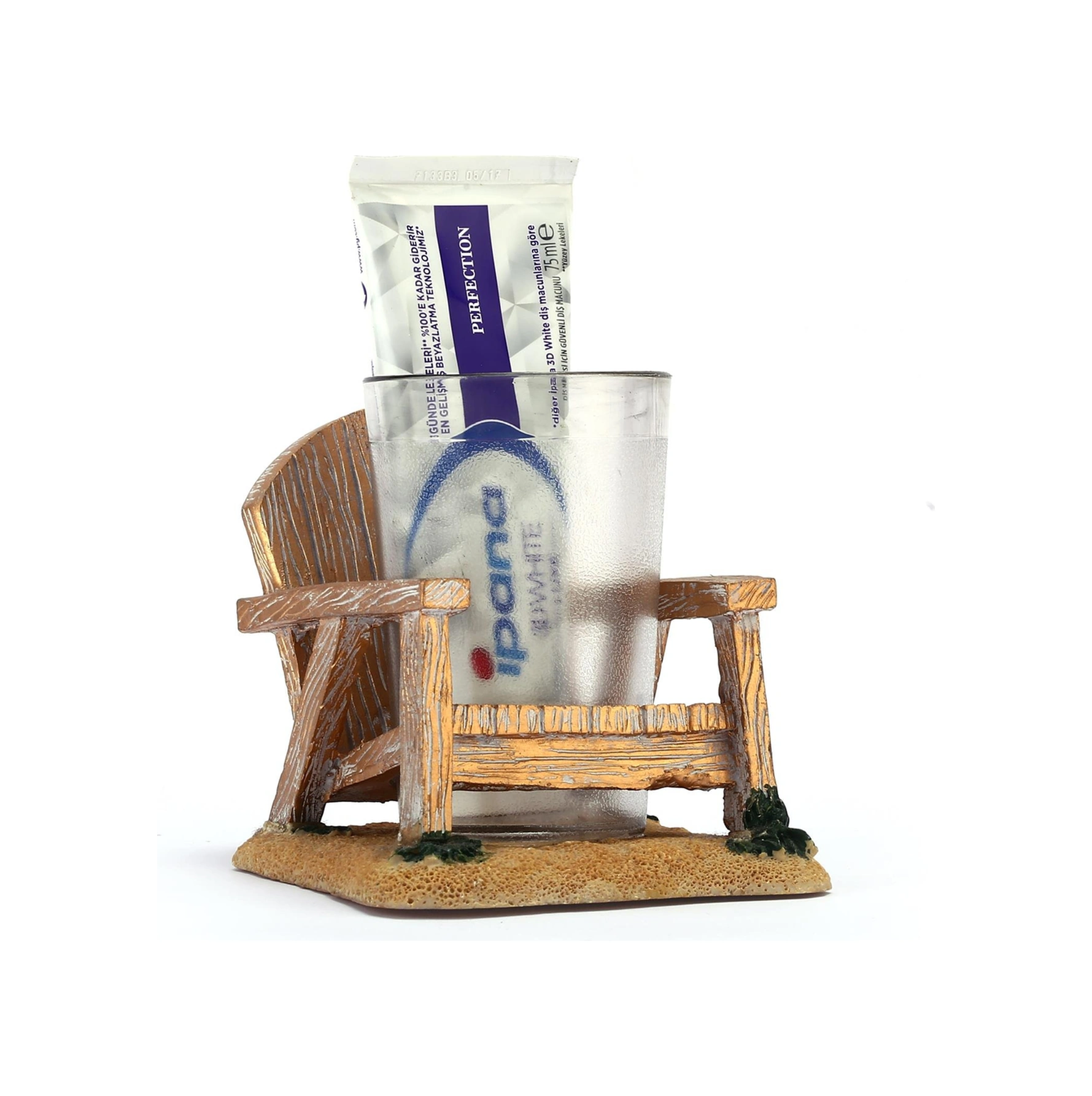 2 Adet Diş Fırçalık Ve Macunluk Sandalye Poliresin 13x11x10cm 200ml Banyo Seti Çok Renkli