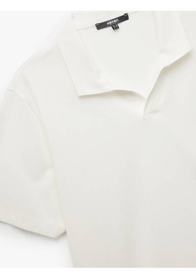 Koton Regular Fit Kısa Kollu Pike Kumaş Pamuklu Polo Yaka Tişört Ekru 6wam10027mk Ekru