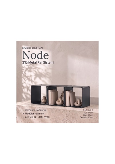 Node 3 Lü Modüler Metal Kitaplık Yatay Tasarım Dekoratif Küp Raf Sistemi Gri - 940096365 Gri Node 3 Lü Modüler Metal Kitaplık Yatay Tasarım Dekoratif Küp Raf Sistemi Gri - 940096365 Gri