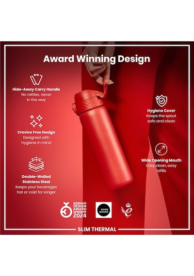 Ion8 - İnce Su Termosu - Kırmızı - 500 Ml - Sızdırmaz