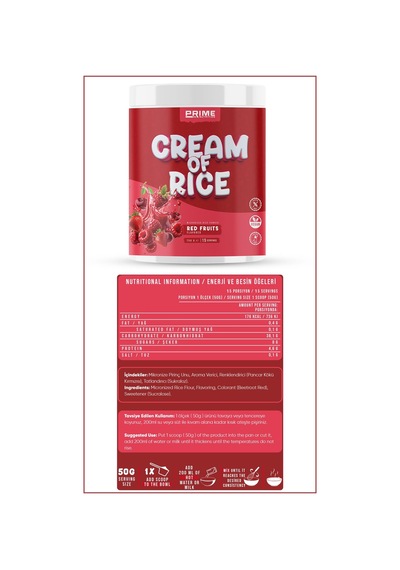Prime Nutrition Cream Of Rice 750 Gram Red Fruits Kırmızı Meyve Aromalı