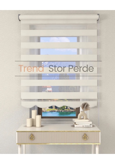 Beyaz Etek Dilimli Zebra Stor Güneşlik Perde Kırık Beyaz