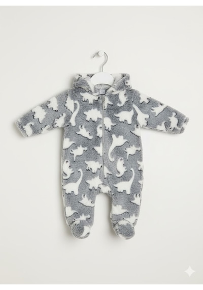 Balbeybi Welsoft Unisex Bebek Çocuk Kışlık Fermuarlı Peluş Tulum , Bebek Ve Çocuk Tulum Gri