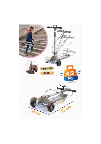 Prego Veyron Bluetoothlu Müzikli Işıklı Çocuk Scooter Katlanabilir - Yükseklik Ayarlı Yeşil