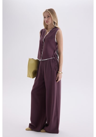 Mai Collection Mai Studios Co. Shonas Bağcık Detay Bordo Yelek Pantolon Takım Bordo