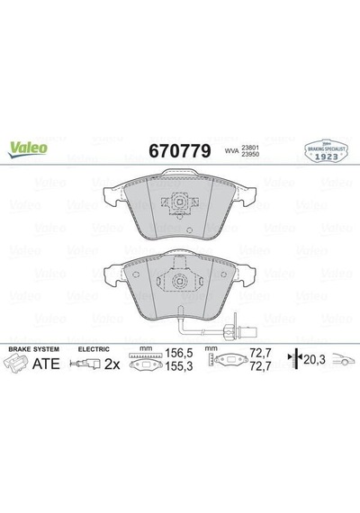 VALEO 670779 Ön Balata Audi A6-A8 2.0 3.0 TDI 3.2 Fsı 06-(Gdb1659-Gdb1617)
